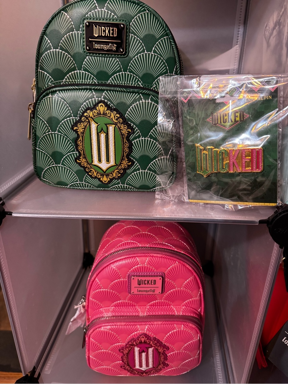 Loungefly Wicked Mini Backpacks in Green and Pink